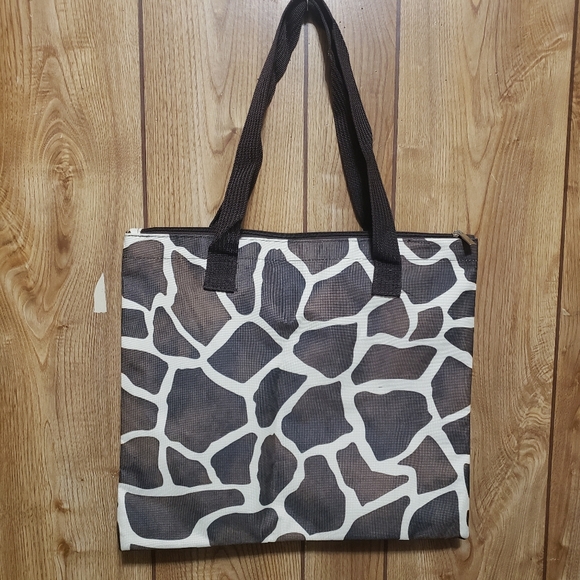 J. GARDEN Giraffe print Embroidered tote bag, shoulder bag grocery Zip Top - Picture 2 of 5